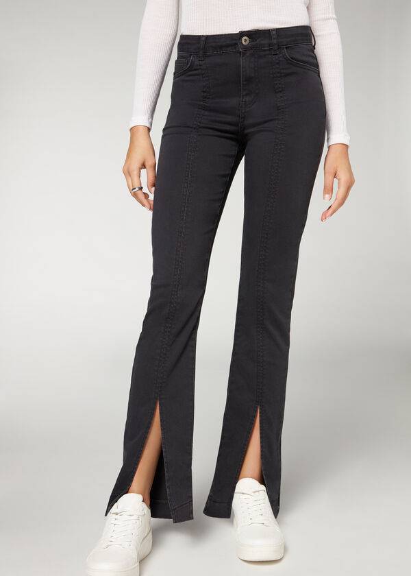Jeans Calzedonia Front Slit Mujer Negras | CL2597GL