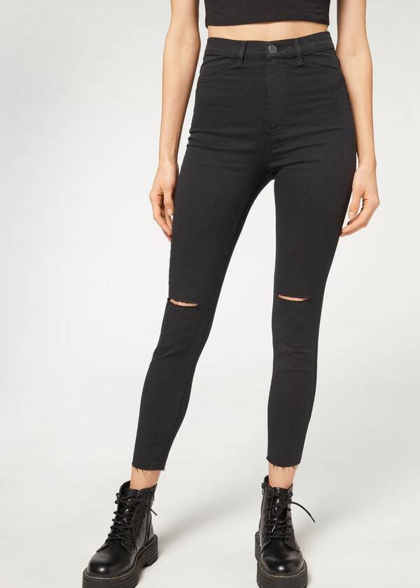 Jeans Calzedonia High-Cintura Flaco Mujer Negras | CL2601AP