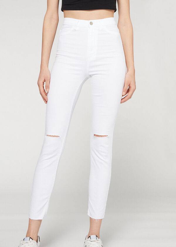 Jeans Calzedonia High-Cintura Flaco Mujer Blancas | CL2602PQ