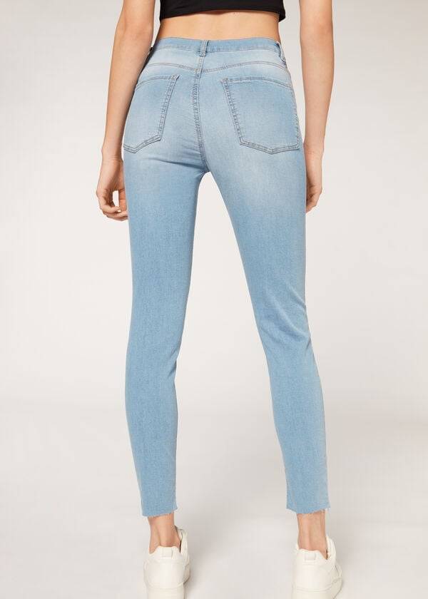 Jeans Calzedonia High-Cintura Flaco Mujer Azules | CL2603OR