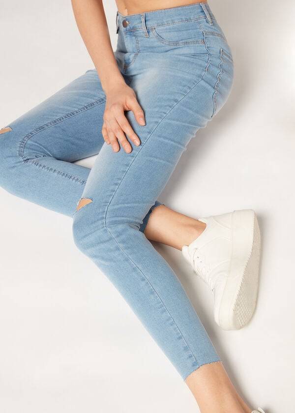 Jeans Calzedonia High-Cintura Flaco Mujer Azules | CL2603OR