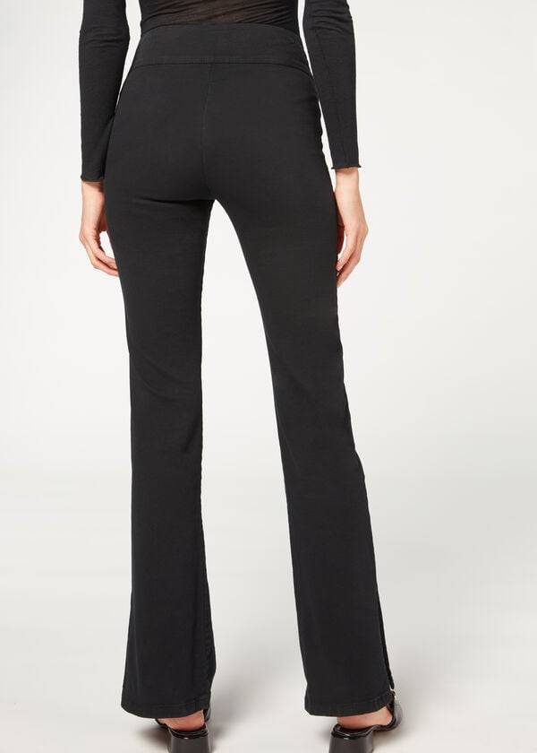 Jeans Calzedonia High-Cintura Flared in Denim with Slits Mujer Negras | CL2598FM