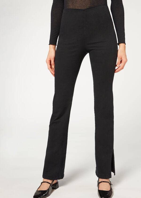 Jeans Calzedonia High-Cintura Flared in Denim with Slits Mujer Negras | CL2598FM