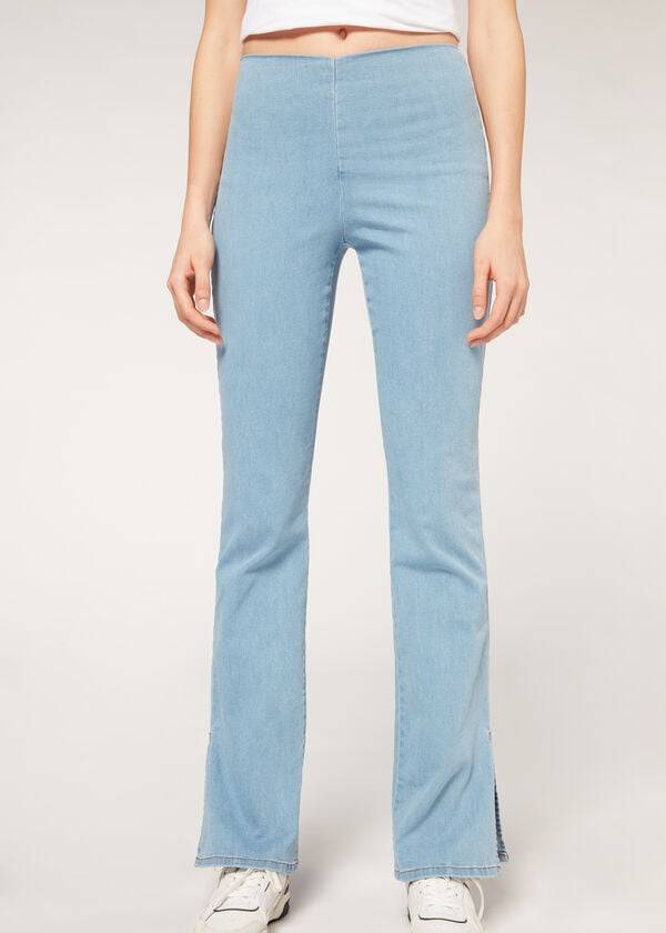 Jeans Calzedonia High-Cintura Flared in Denim with Slits Mujer Azules | CL2599DN