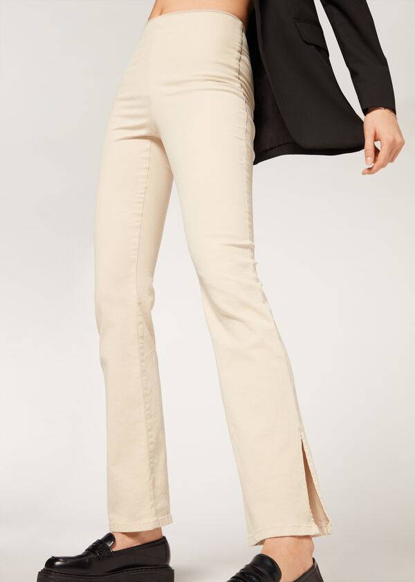 Jeans Calzedonia High-Cintura Flared in Denim with Slits Mujer Marrones Beige | CL2600SO