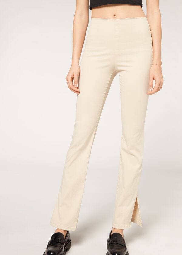 Jeans Calzedonia High-Cintura Flared in Denim with Slits Mujer Marrones Beige | CL2600SO