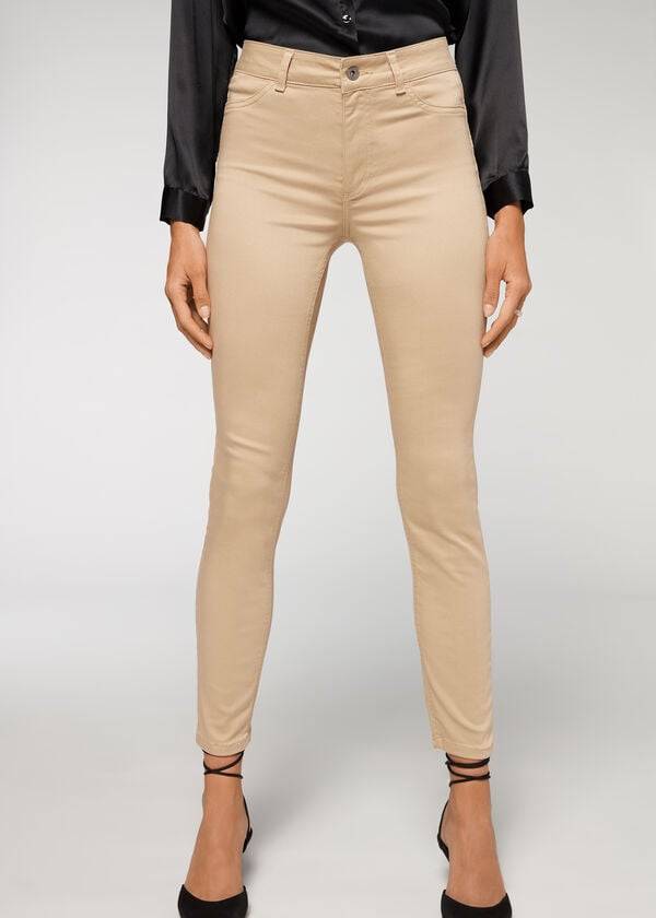 Jeans Calzedonia Push-up and soft touch Mujer Beige | CL2606YU