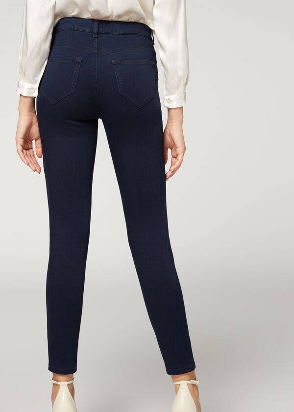 Jeans Calzedonia Soft Touch Thermal Flaco Mujer Azul Marino | CL2611QZ