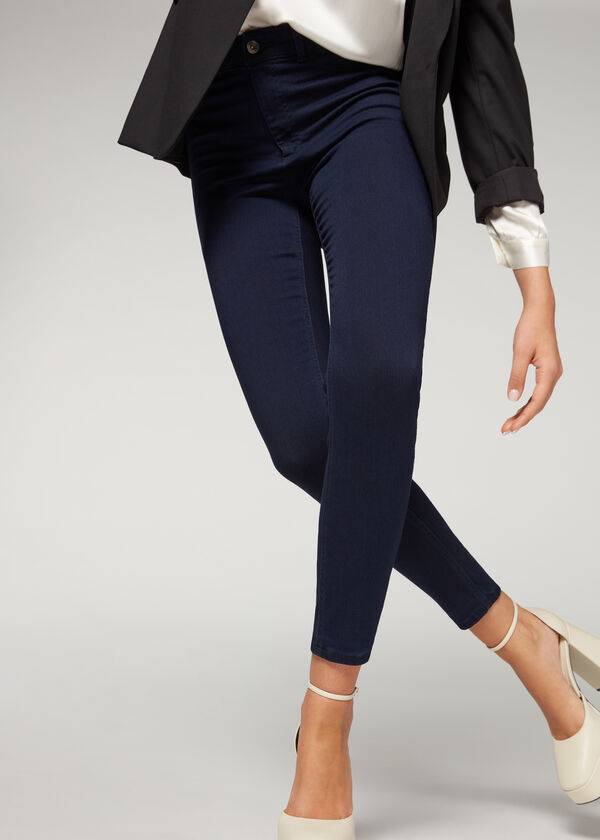 Jeans Calzedonia Soft Touch Thermal Flaco Mujer Azul Marino | CL2611QZ