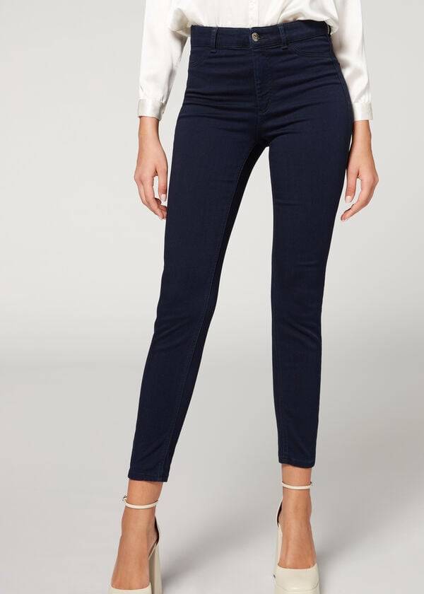 Jeans Calzedonia Soft Touch Thermal Flaco Mujer Azul Marino | CL2611QZ