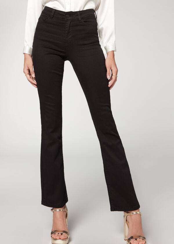 Jeans Calzedonia Super Flex Denim High Cintura Bootcut Mujer Negras | CL2612MA