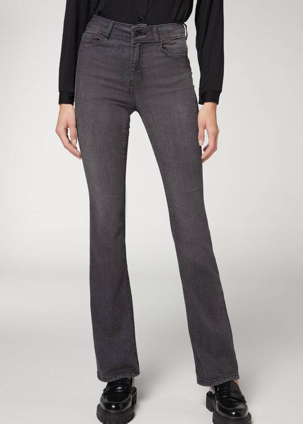 Jeans Calzedonia Super Flex Denim High Cintura Bootcut Mujer Gris | CL2613NB