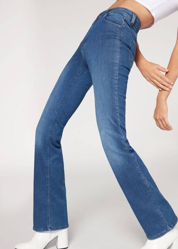 Jeans Calzedonia Super Flex Denim High Cintura Bootcut Mujer Azules | CL2614BC