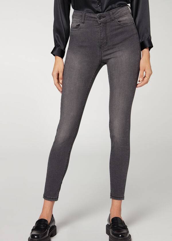 Jeans Calzedonia Super Flex Denim High Cintura Superskinny Mujer Gris | CL2616CE