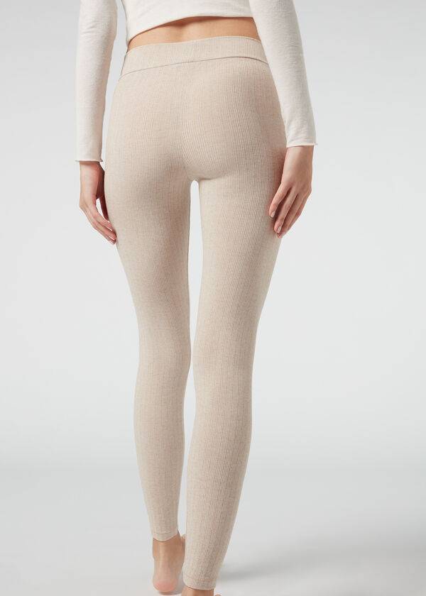 Leggins Calzedonia Acanalado with Cashmere Mujer Beige | CL2674OR