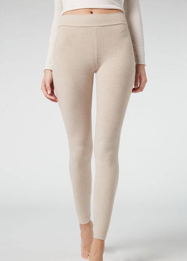Leggins Calzedonia Acanalado with Cashmere Mujer Beige | CL2674OR