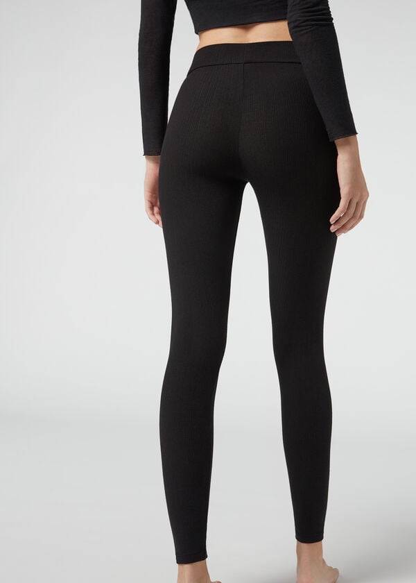 Leggins Calzedonia Acanalado with Cashmere Mujer Negras | CL2675IS