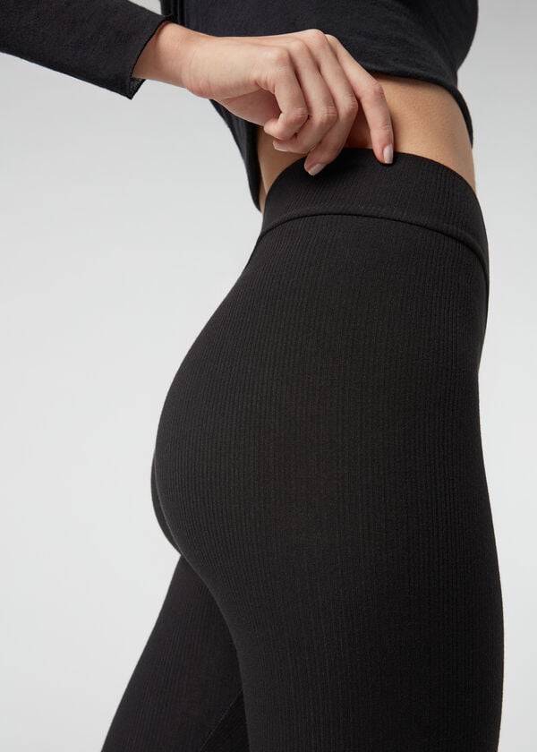 Leggins Calzedonia Acanalado with Cashmere Mujer Negras | CL2675IS