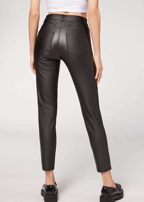 Leggins Calzedonia Coated Flaco Ciclismo Mujer Negras | CL2629PQ
