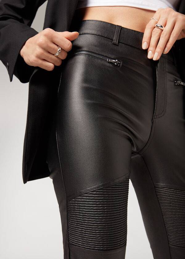 Leggins Calzedonia Coated Flaco Ciclismo Mujer Negras | CL2629PQ