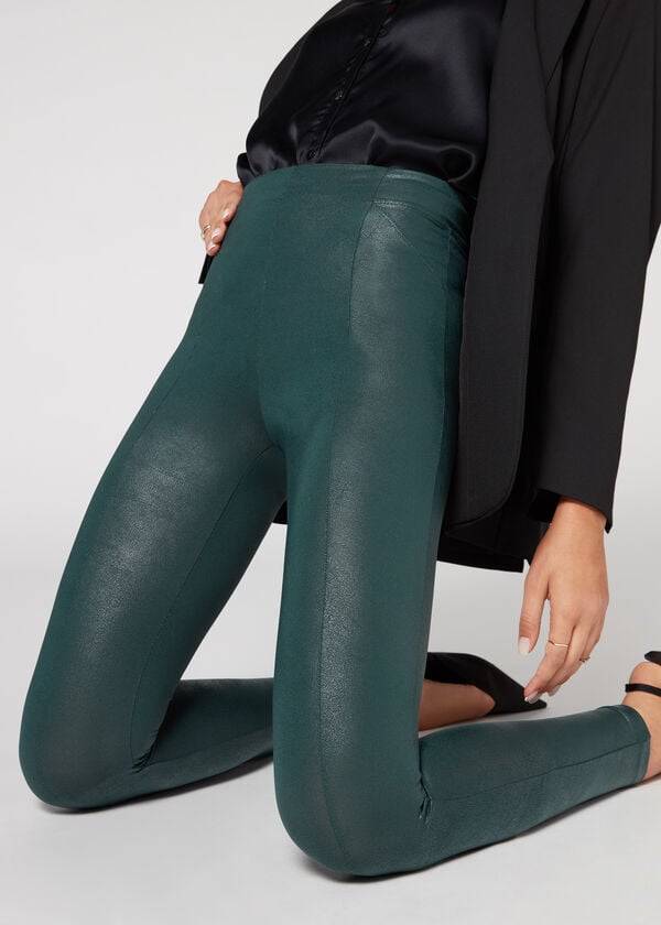 Leggins Calzedonia Coated Total Shaper Ciclismo Mujer Verde | CL2633YU