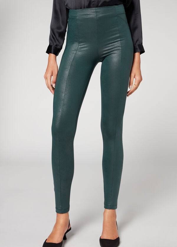Leggins Calzedonia Coated Total Shaper Ciclismo Mujer Verde | CL2633YU