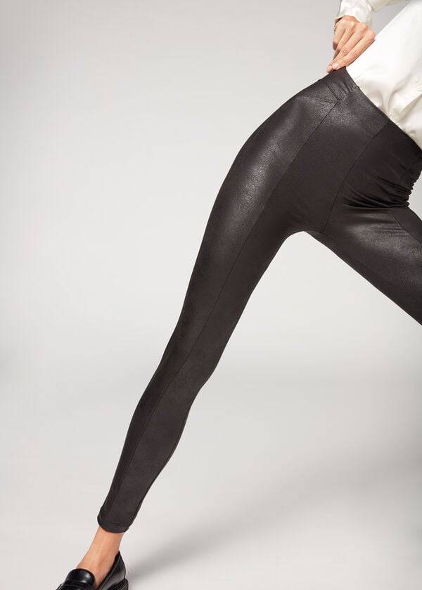 Leggins Calzedonia Coated Total Shaper Ciclismo Mujer Negras | CL2634TV