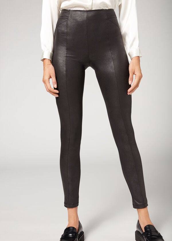 Leggins Calzedonia Coated Total Shaper Ciclismo Mujer Negras | CL2634TV