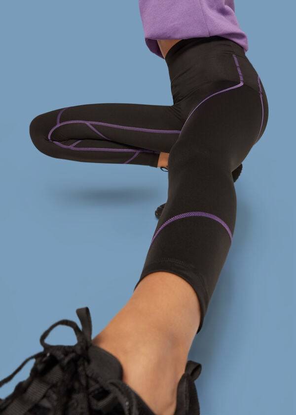 Leggins Calzedonia Contrast Seam Performance Atléticos Mujer Negras Moradas | CL2635RW