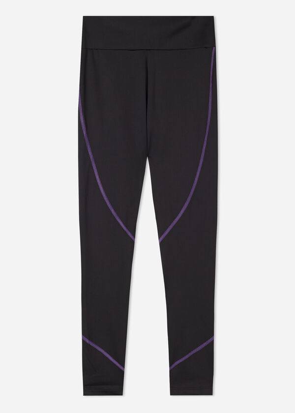 Leggins Calzedonia Contrast Seam Performance Atléticos Mujer Negras Moradas | CL2635RW