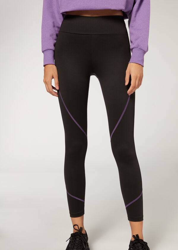 Leggins Calzedonia Contrast Seam Performance Atléticos Mujer Negras Moradas | CL2635RW