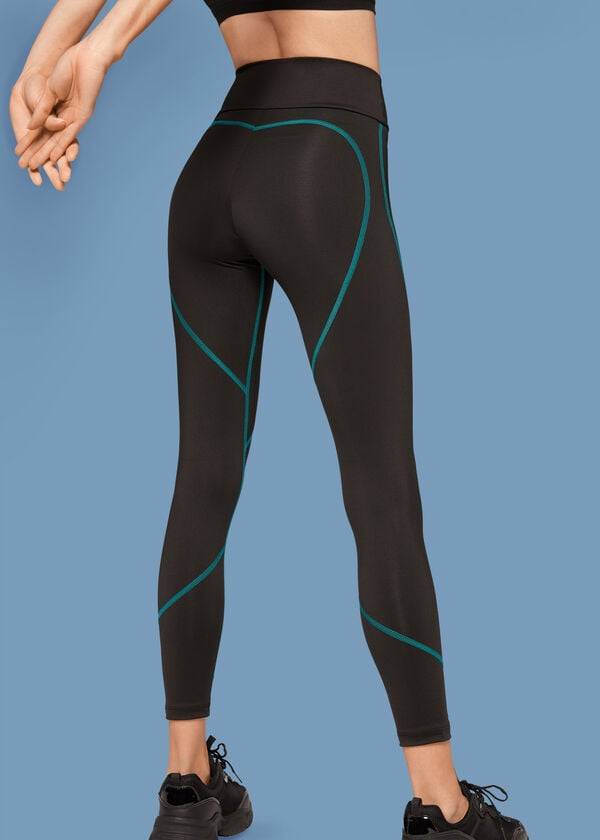 Leggins Calzedonia Contrast Seam Performance Atléticos Mujer Negras Verde | CL2636EX