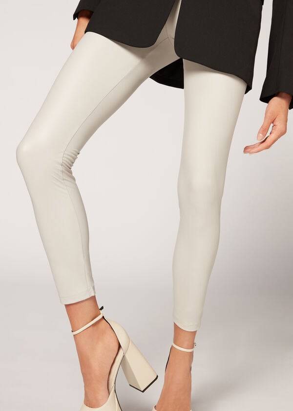Leggins Calzedonia Cuero Effect Mujer Blancas | CL2665KI