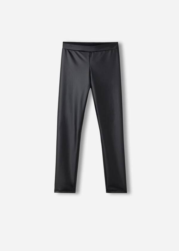 Leggins Calzedonia Cuero Effect Niños Negras | CL3133EX