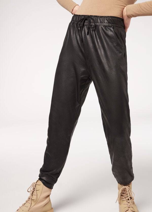 Leggins Calzedonia Cuero Effect Thermal Mujer Negras | CL2667HK