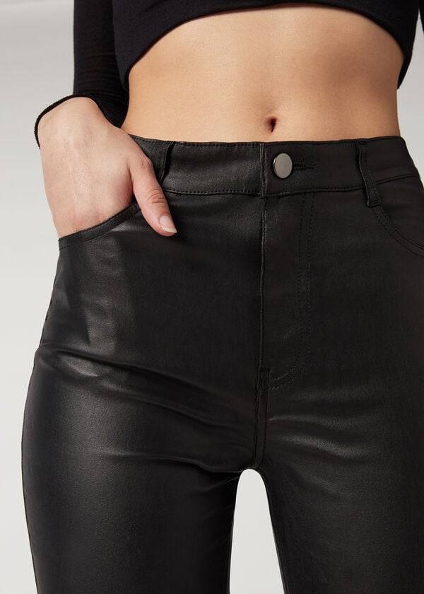 Leggins Calzedonia Faux Cuero Flaco Mujer Negras | CL2643FM