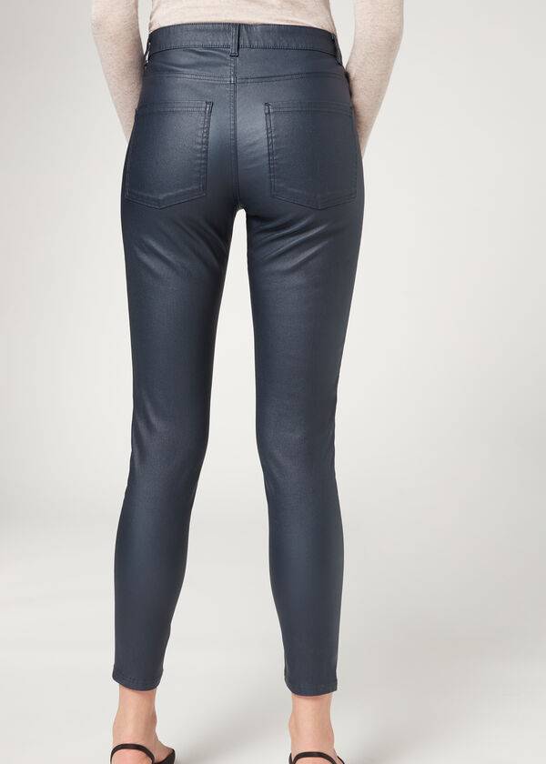Leggins Calzedonia Faux Cuero Flaco Mujer Azul Marino | CL2644DN