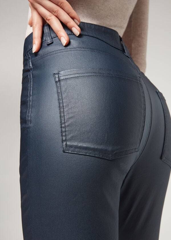 Leggins Calzedonia Faux Cuero Flaco Mujer Azul Marino | CL2644DN