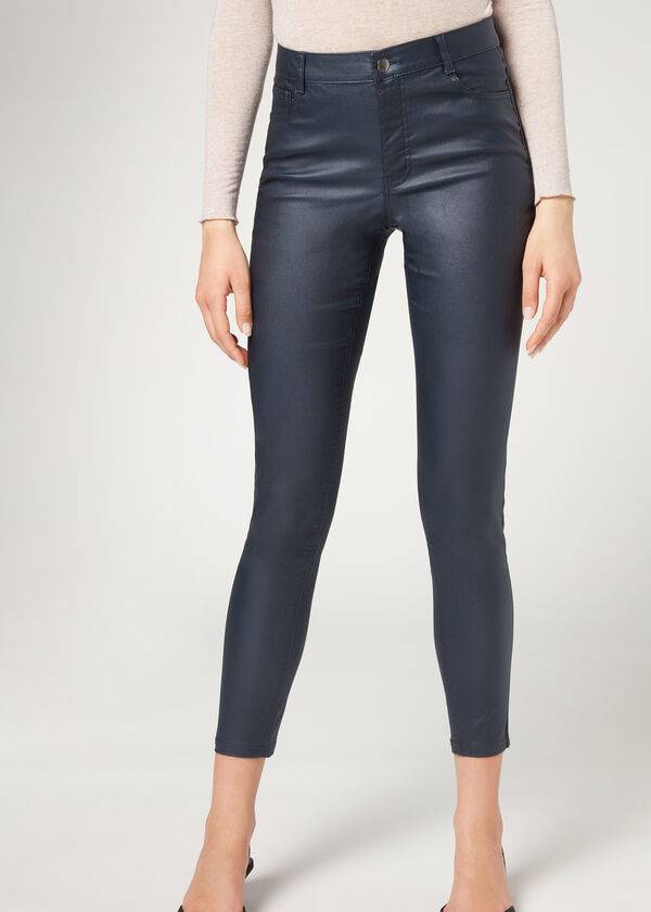 Leggins Calzedonia Faux Cuero Flaco Mujer Azul Marino | CL2644DN