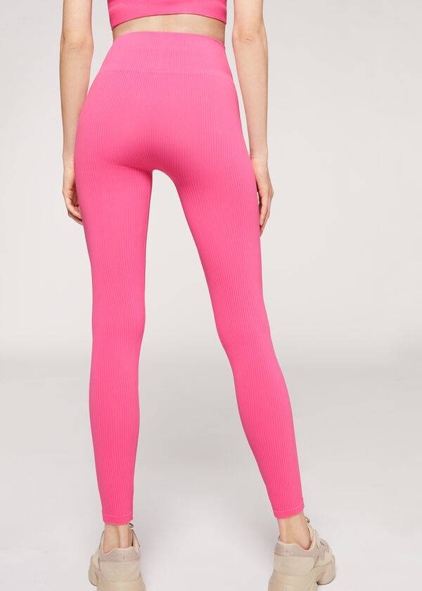 Leggins Calzedonia Fine Acanalado Seamless Deporte Mujer Rosas | CL2648OR