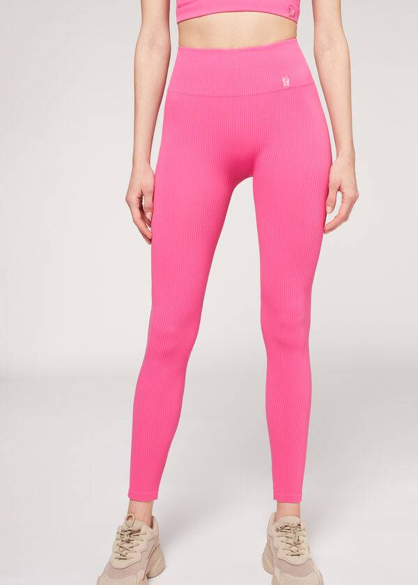 Leggins Calzedonia Fine Acanalado Seamless Deporte Mujer Rosas | CL2648OR