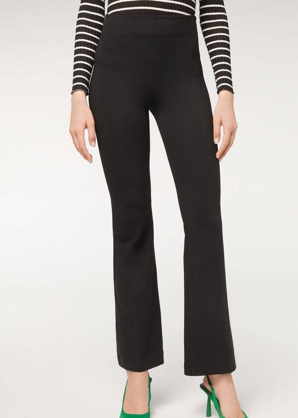 Leggins Calzedonia Flared in Supima Ultra Light Algodon Mujer Negras | CL2654EX