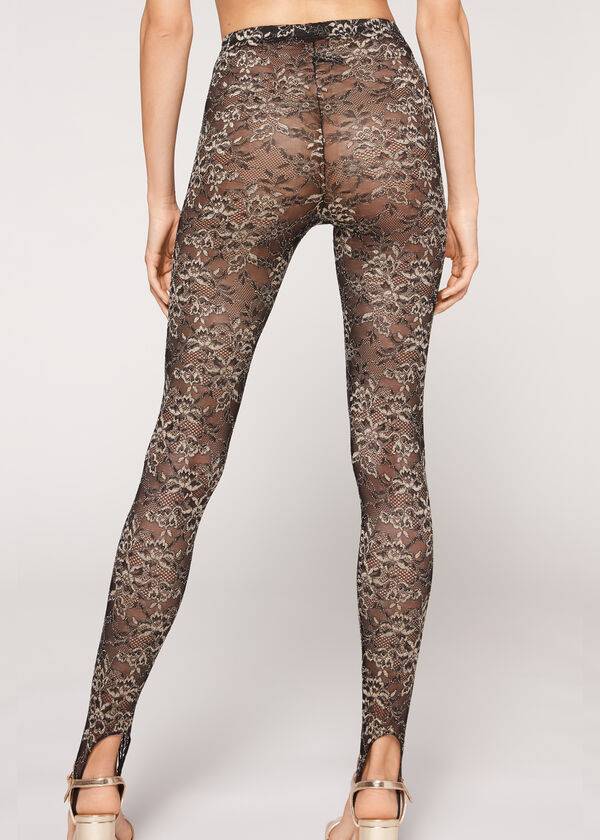 Leggins Calzedonia Glitter Encaje Stirrup Mujer Marrones Negras | CL2655WY