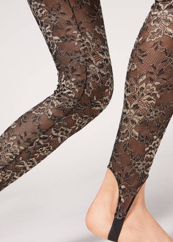 Leggins Calzedonia Glitter Encaje Stirrup Mujer Marrones Negras | CL2655WY