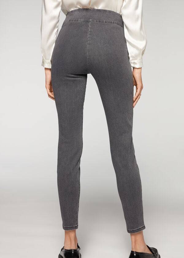 Leggins Calzedonia High Cintura Flaco Denim Mujer Gris | CL2656QZ