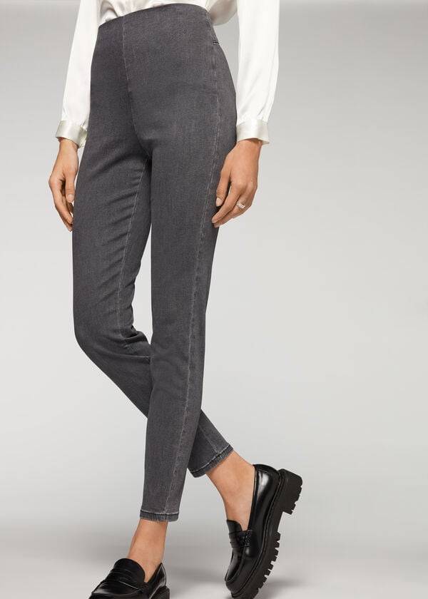 Leggins Calzedonia High Cintura Flaco Denim Mujer Gris | CL2656QZ