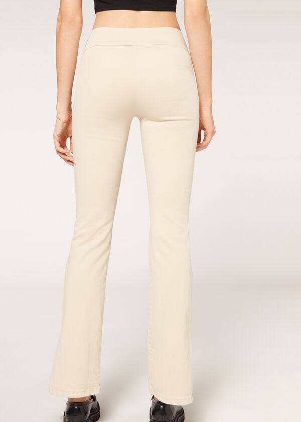 Leggins Calzedonia High-Cintura Flared in Denim with Slits Mujer Marrones Beige | CL2661CE