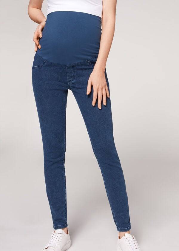 Leggins Calzedonia Maternity Jean Deporte Mujer Azules | CL2749TV