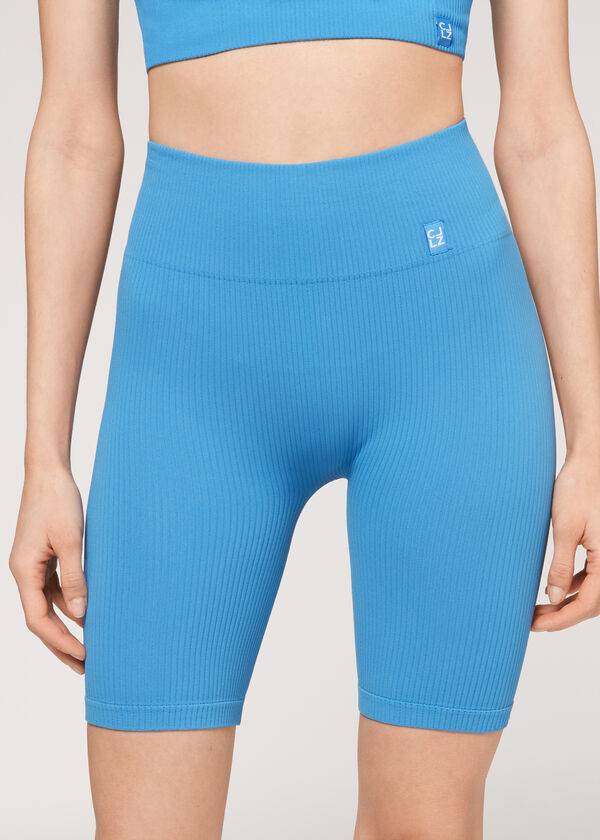 Leggins Calzedonia Seamless Atléticos Bike Mujer Azules | CL2677YU