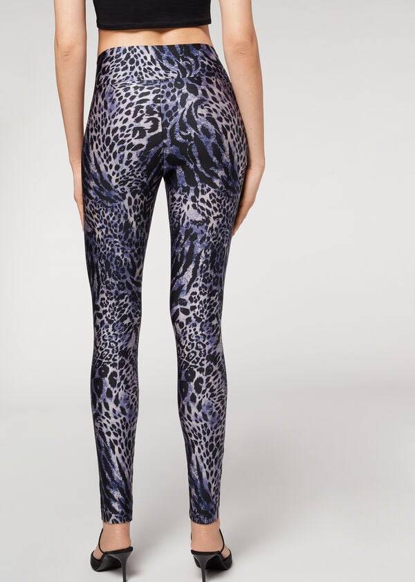 Leggins Calzedonia Shiny Animal-Print Atléticos Mujer Azules Gris | CL2680EX